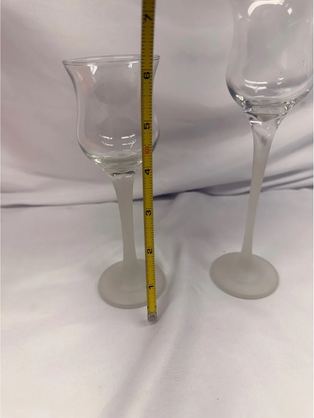 Vintage Frosted Stem Cordial Glasses Set of 2 Clear Tulip Liqueur Glasses 6/7.5